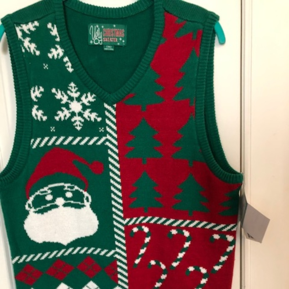 (hold)Ugly Christmas sweater vest green red Unisex